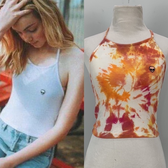 Rare! Brandy Melvile Tie Dye Tie Back Sachi Alien Patch Halter Cami Top - Picture 1 of 13